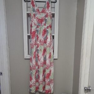 Lucky Brand Red and Green Floral Lined  Maxi Dress